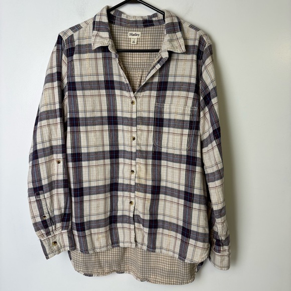 Hatley Tops - Hatley Plaid Button Front Shirt - Blue and Cream